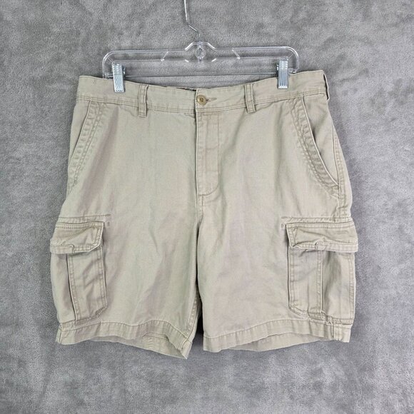 Mens Beige Red Head Cargo Shorts 100% Cotton 9" Inseam Size 36 - Picture 2 of 10
